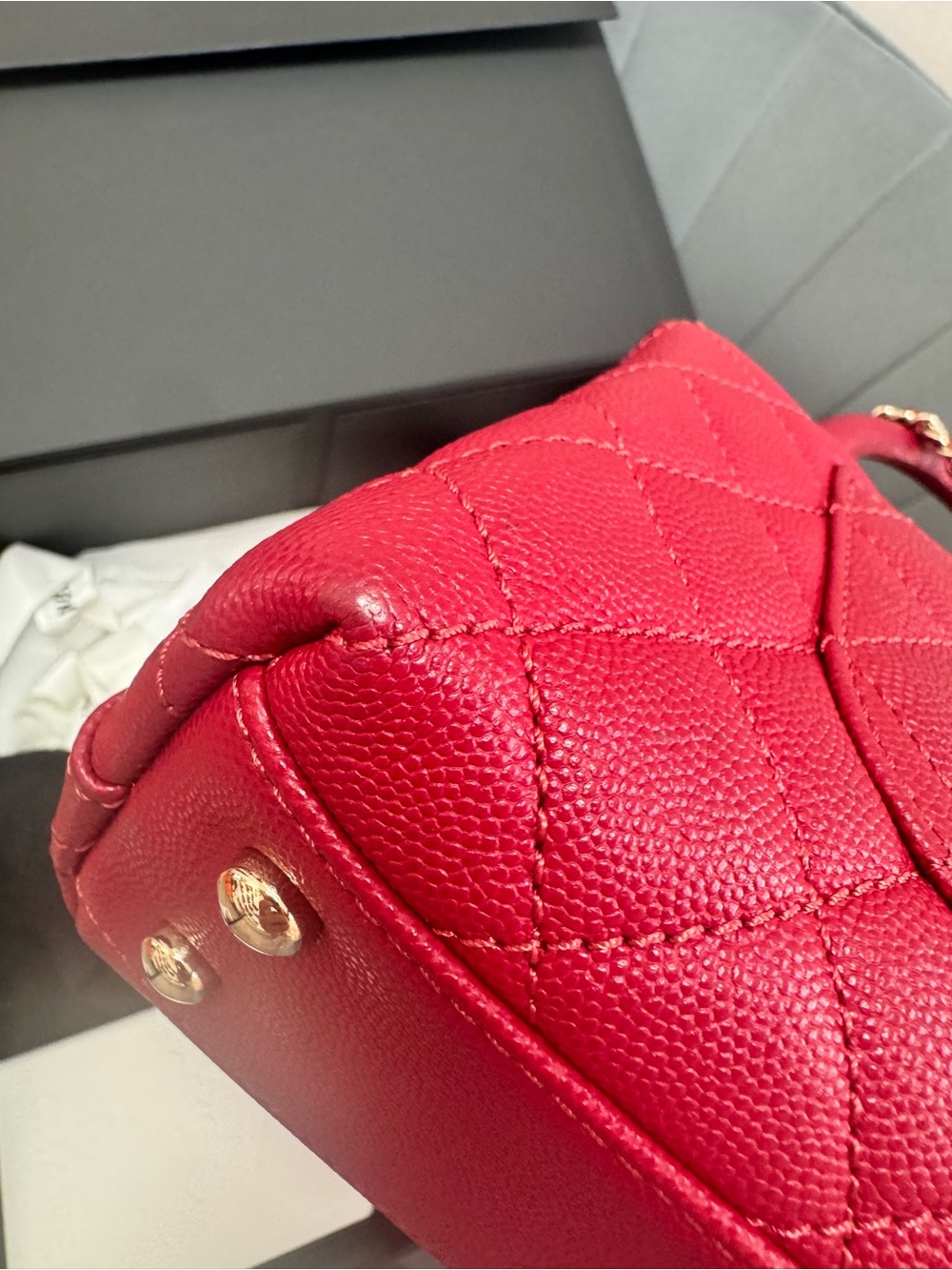 CHANEL Small Coco Handle Dark Red Caviar Light Gold Hardware - Picture 7 of 14